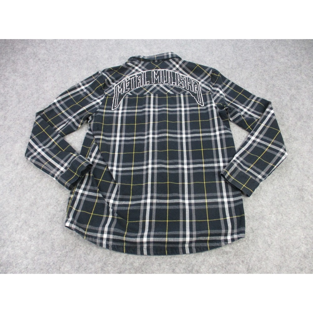 Metal Mulisha Shirt Men Medium Black White Plaid Flannel Spell Out MMA Motocross